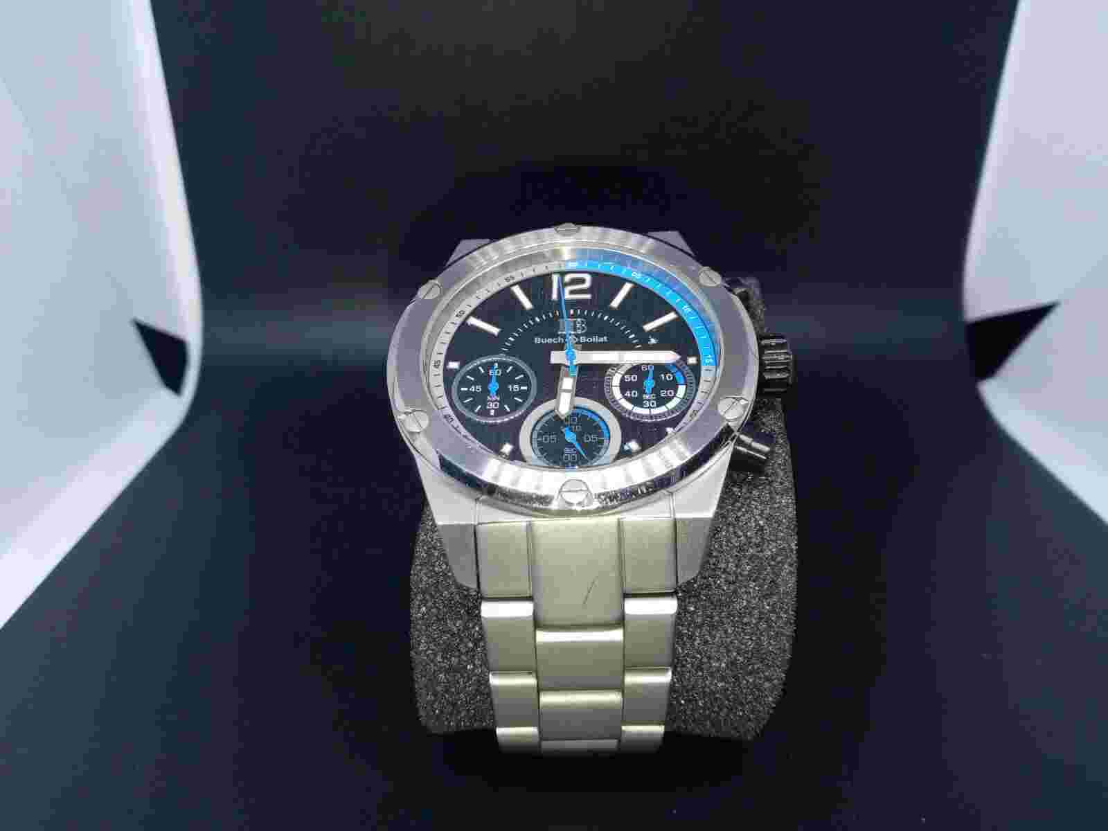 Buech & Boilat Roubaix Blue, Silver Chronograph Mens Watch