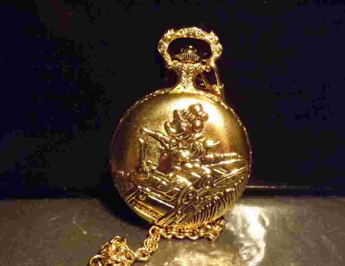 Disney Mens Colibri Vintage Mickey Mouse Pocket Watch (Train Ticket)-VVHTF-New
