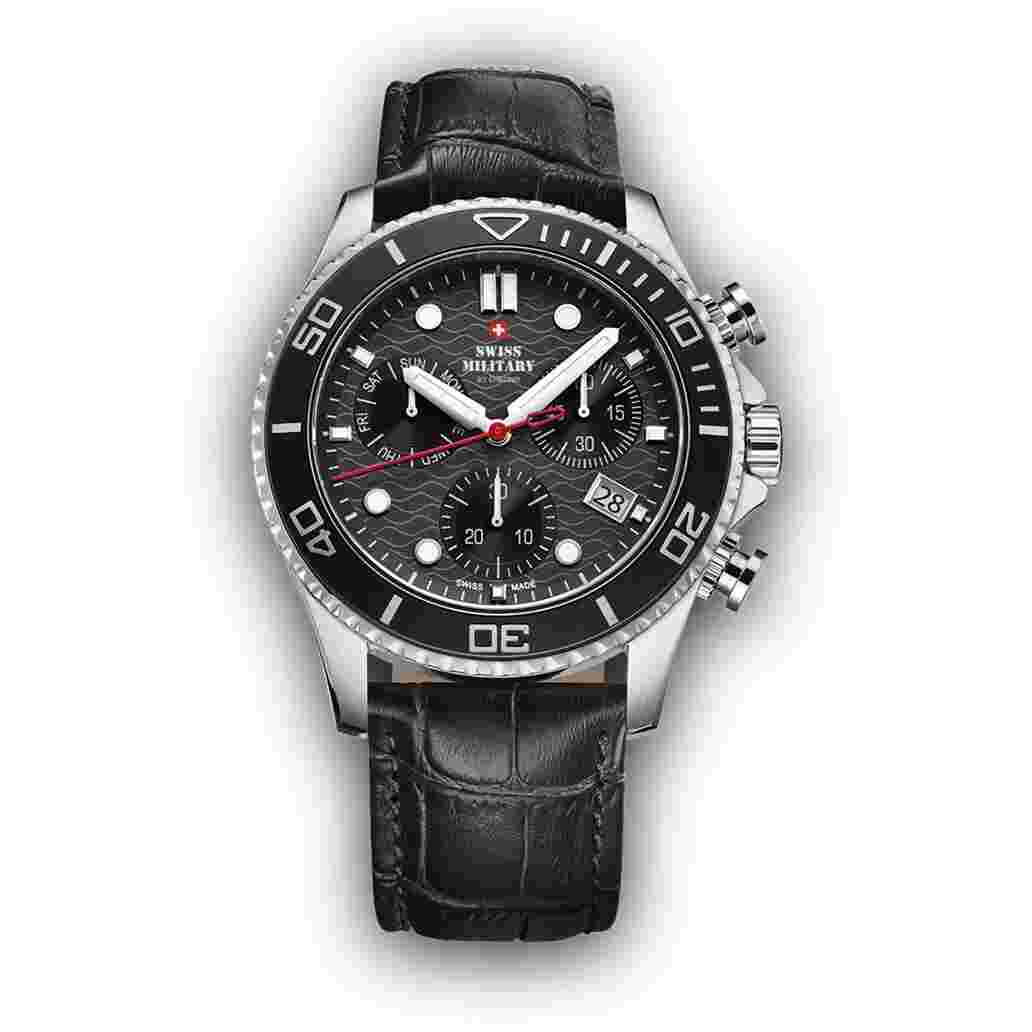 SWISS MILITARY SM34051.04 Military Chronograph Black Leather Quartz Watch