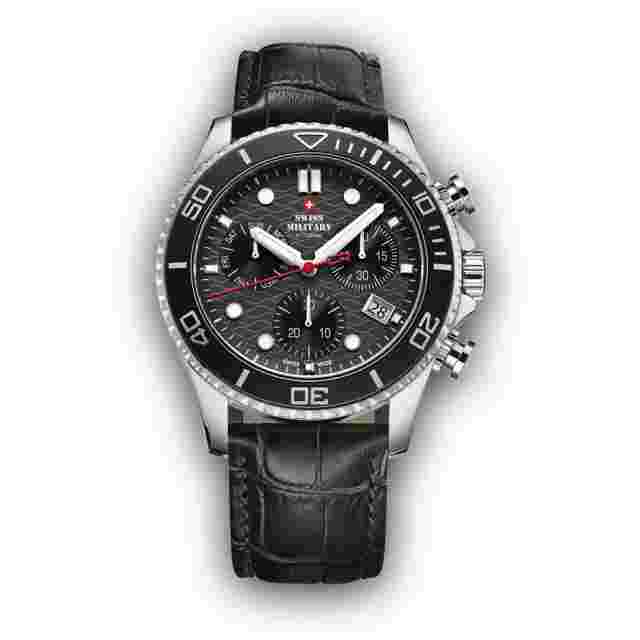 SWISS MILITARY SM34051.04 Military Chronograph Black Leather Quartz Watch