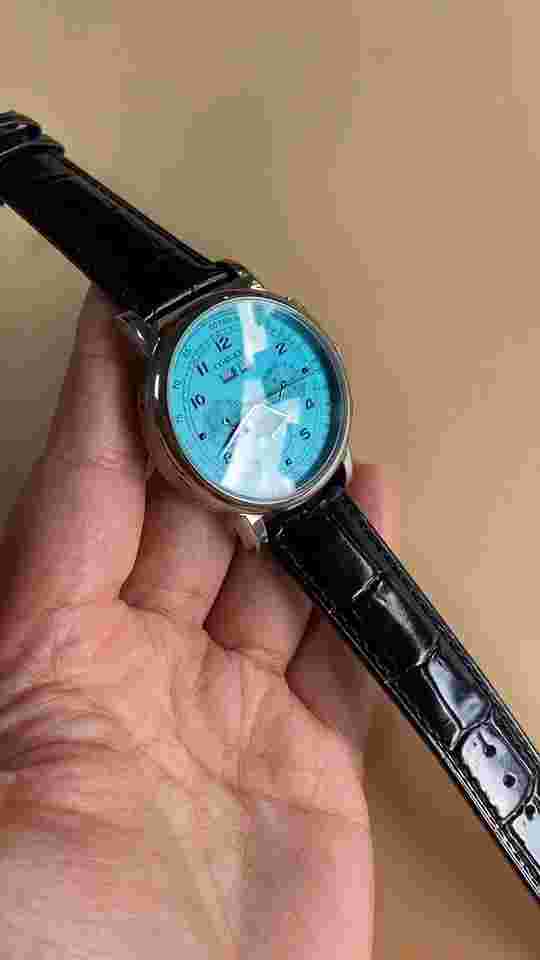 42mm Corgeut Blue Dial Men's Automatic Watch Day Month Calendar Leather