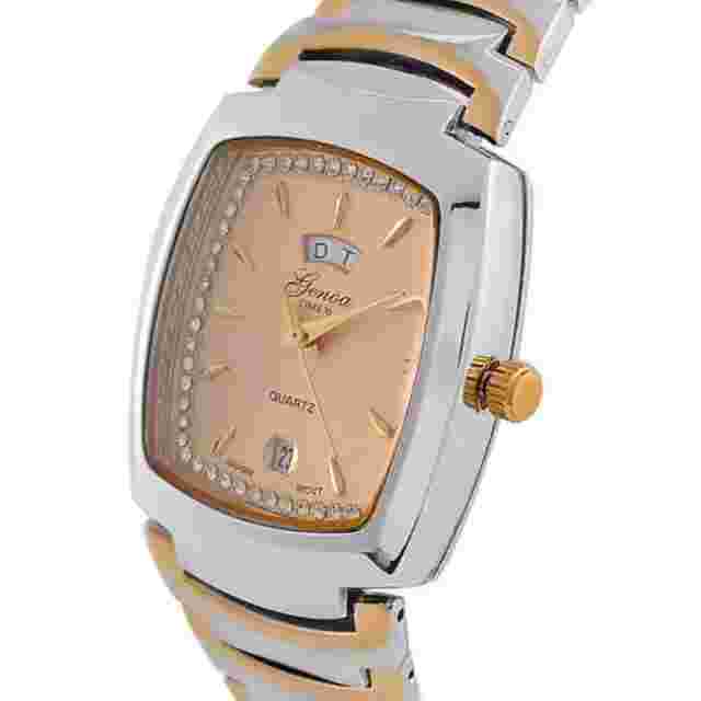 Stunning Polished Dual  Tone Day & Date Display Crystal Accent Watch