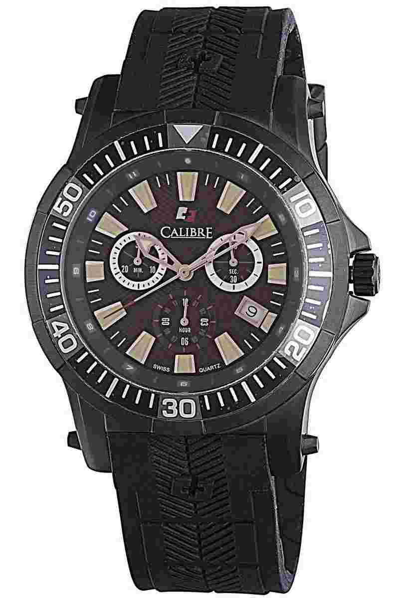 Calibre Men's SC-4H2-13-007 Hawk Chrono Luminous Black Rubber Date Wristwatch