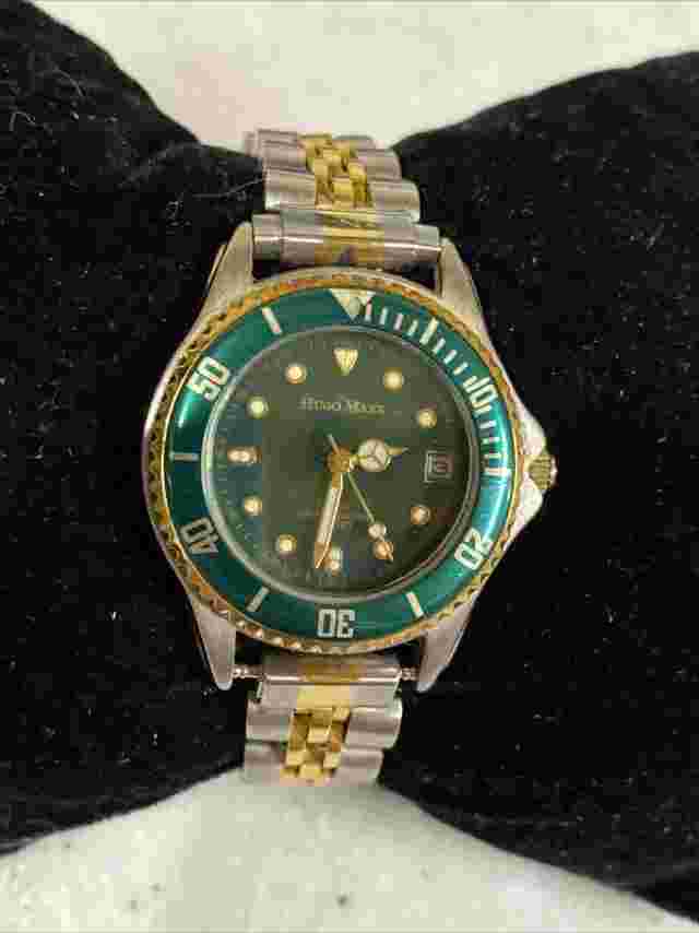 Nice HUGO MAXX 18KGP Bezel Green Dial Women’s Dress Watch w/Date New Battery 6”