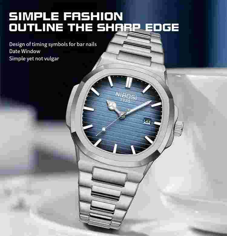 NIBOSI Luxury Men Gent Wristwatch Waterproof Luminous Date Men's Watches BLUE