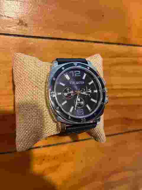 Steve Madden Watch Tachymeter Blue Vegan Leather Band Mens Watch