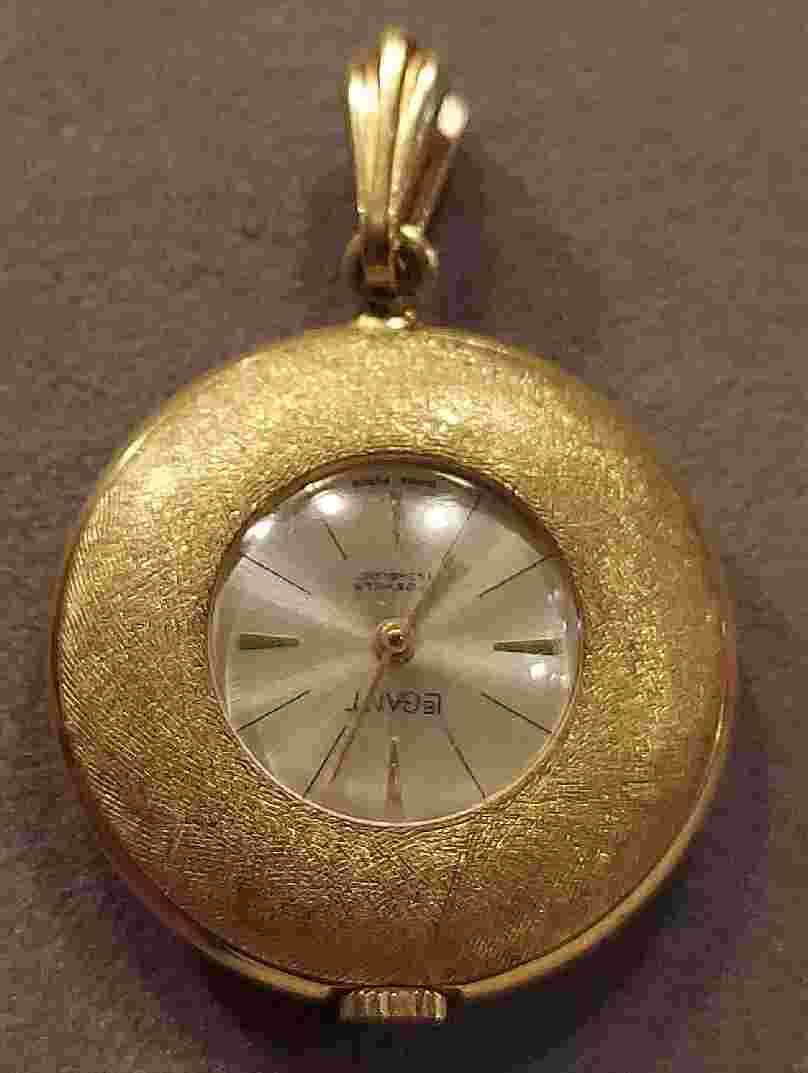 Vintage LeGant Swiss Pendant Necklace Watch 17 Jewels Brushed Gold Finish