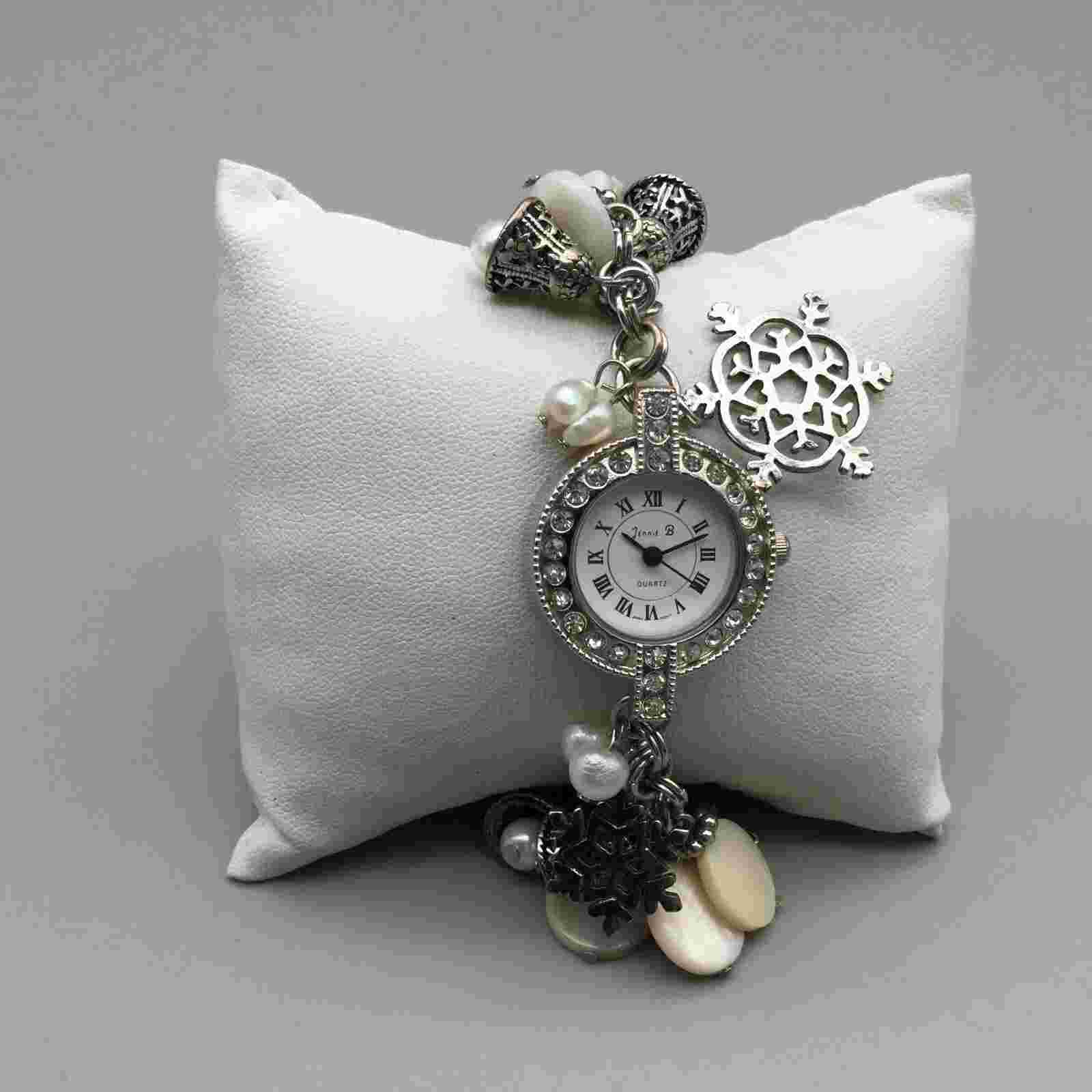 Vtg Jennie B Watch Women 25mm Christmas Charm Bracelet Toggle New Battery 7"