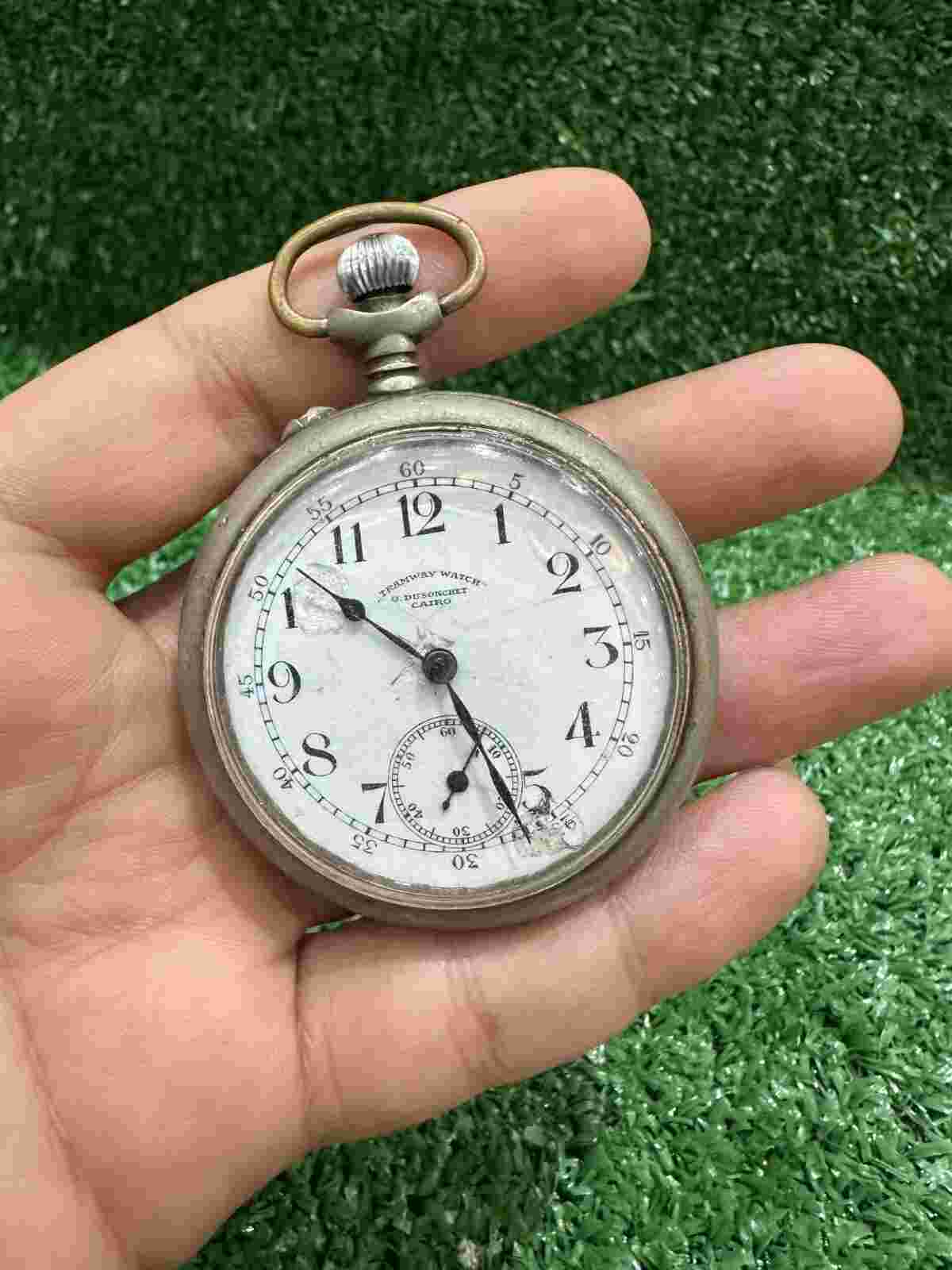 1900s Antique Cairo Tramway Pocket Watch By Moeris size 52mm swiss made works