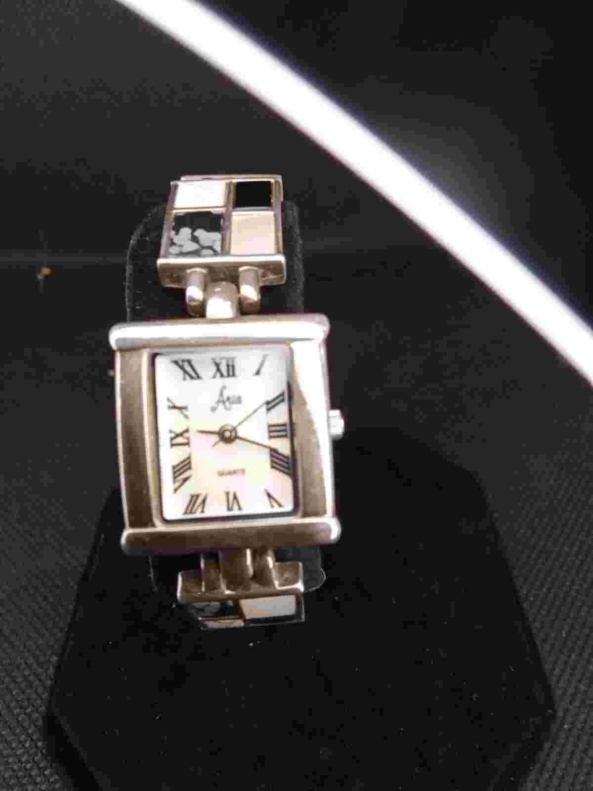 Aria Silver Checkerboard Band Watch