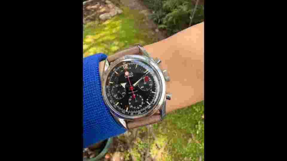 ALSTA-JP Pingouin Vintage Chronograph Broad Arrow Hands c. 1960s Stainless Steel