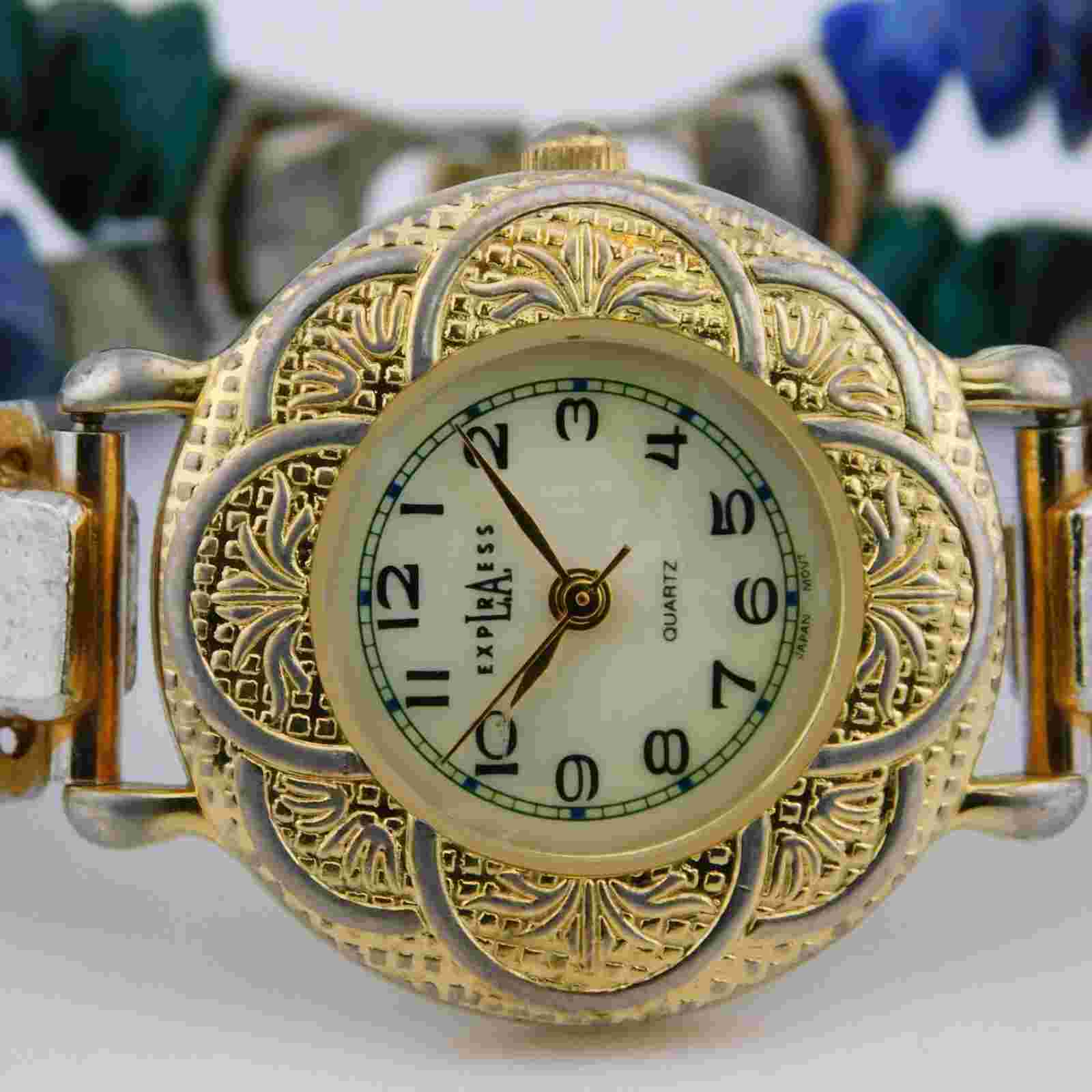 L.A. EXPRESS LAX589-073 Stones Band Quartz Women's Watch Sz. 6 1/4" New Battery