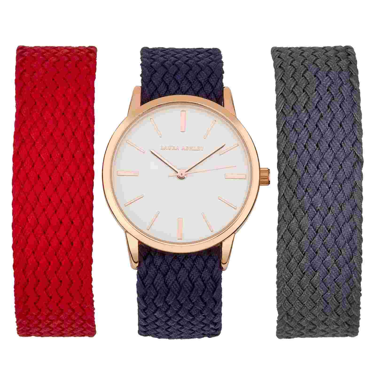 Laura Ashley Women's 35mm Watch Set 3 Interchangeable Fabric Straps (LASS1108)