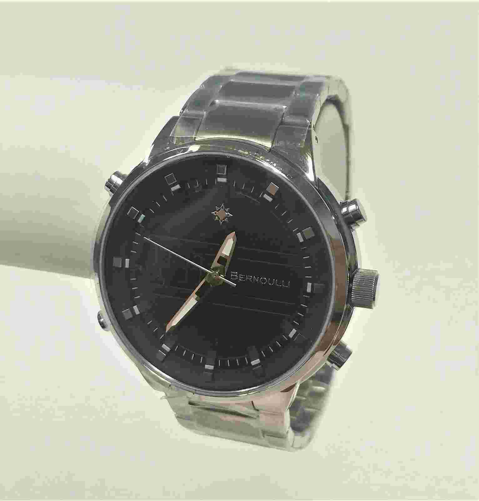 NEW Bernoulli 0812M Men's Black Ana-Digi Merrow Surgical Grade Stopwatch Watch