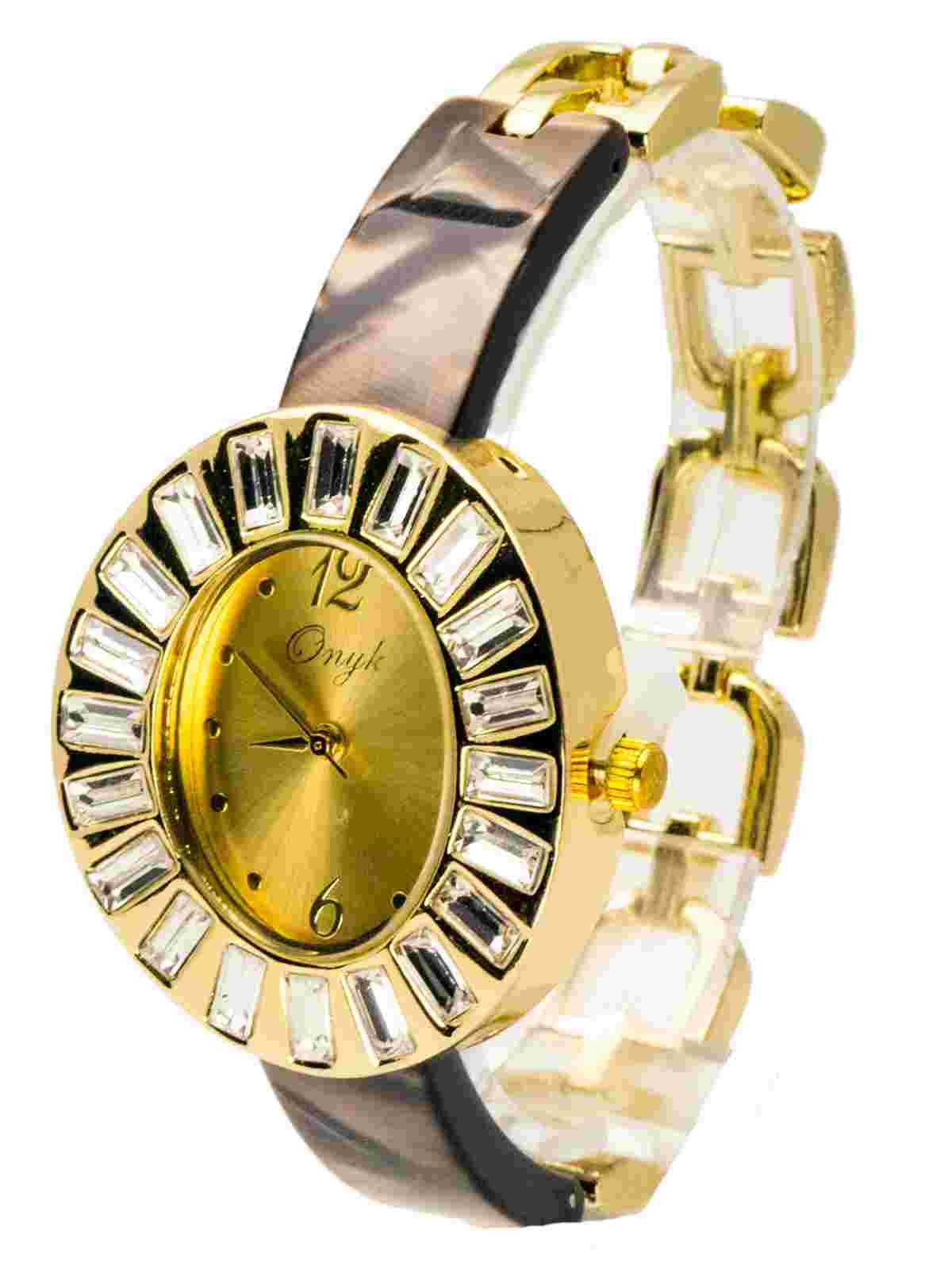 ONYK:WOMENS GOLD TONE METAL WITH COLOR OVAL DIAL & BAND ANALOG QUARTZ WATCH