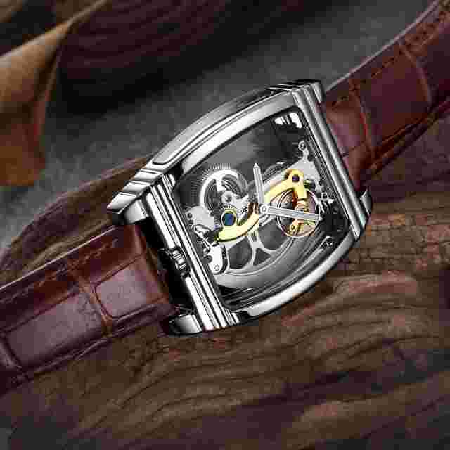Luxury Men's silver Bridge Transparent Mechanical Skeleton Sliver