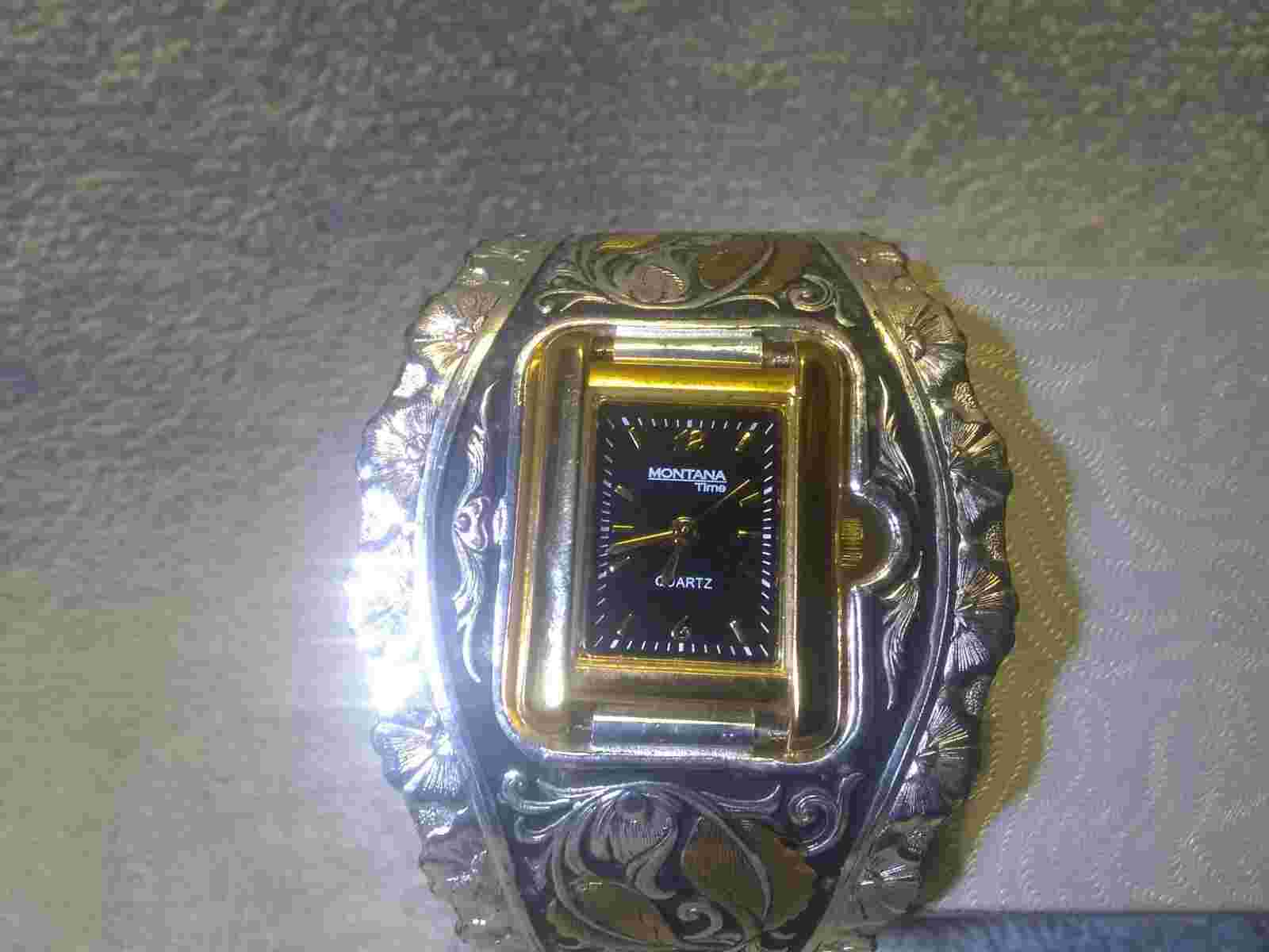 Montana Silversmiths Cuff Watch Silver Swirl Gold Leaves Flower Edge New Bat ECU