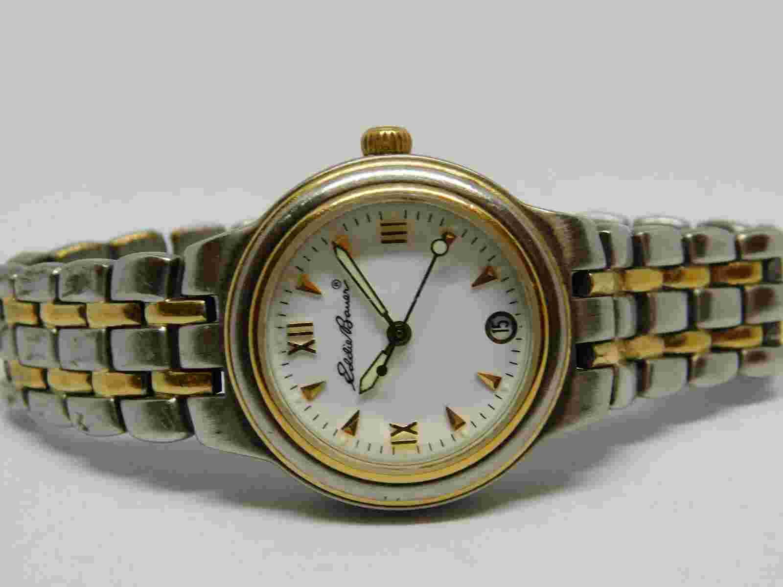 Eddie Bauer SM Classic Bracelet #3604 Gold Tone and Stainless Watch With Date