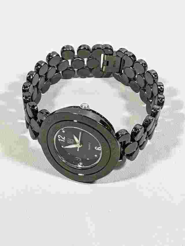NY&C Black Dial Round Case 33 mm Black Bracelet Band Watch 7 Inch