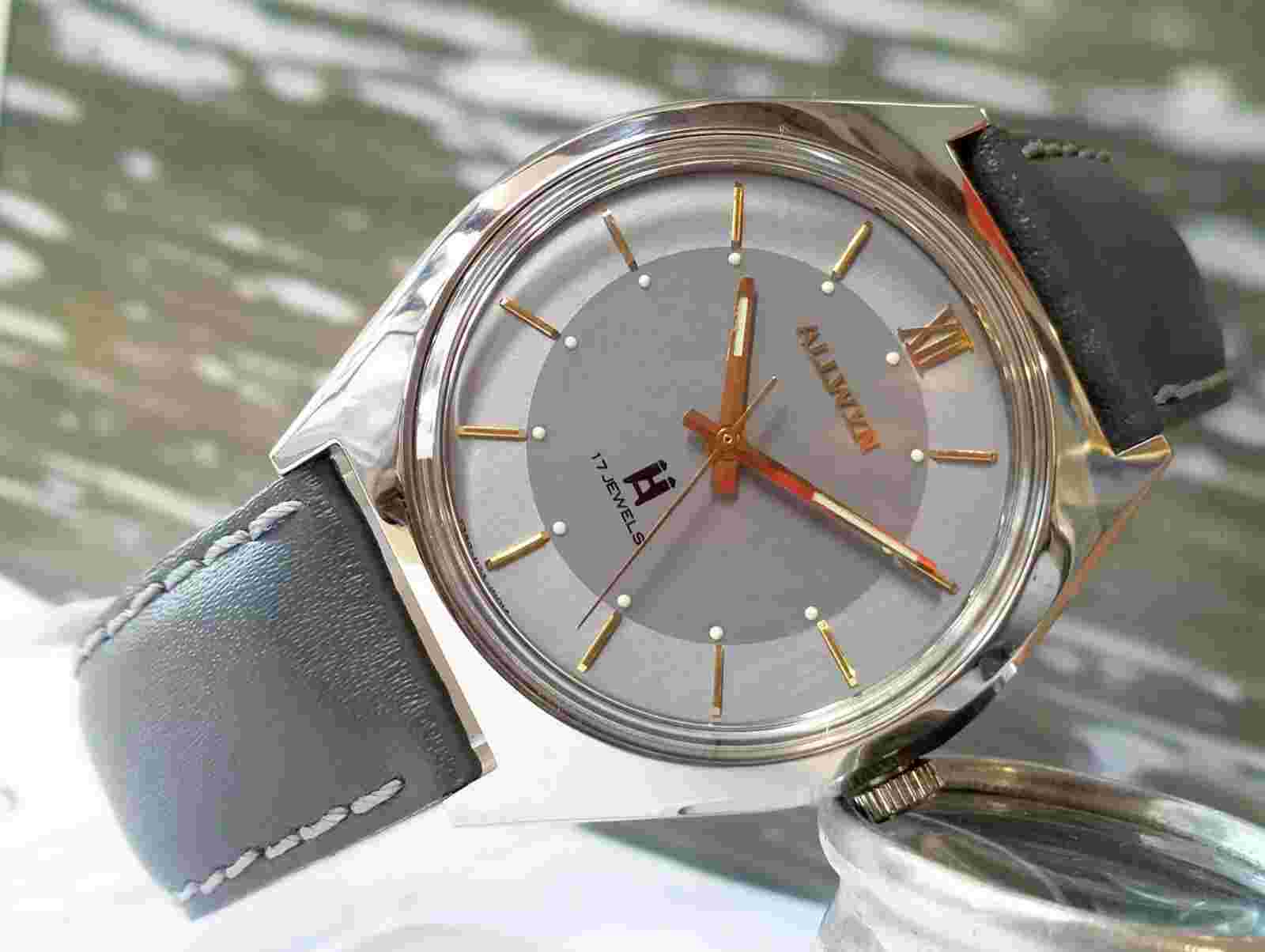 ALLWYN 17 JEWELS WINDING NOS GRAY DIAL Y380-8160 INDIA MEN'S FULL WORKING VTG.