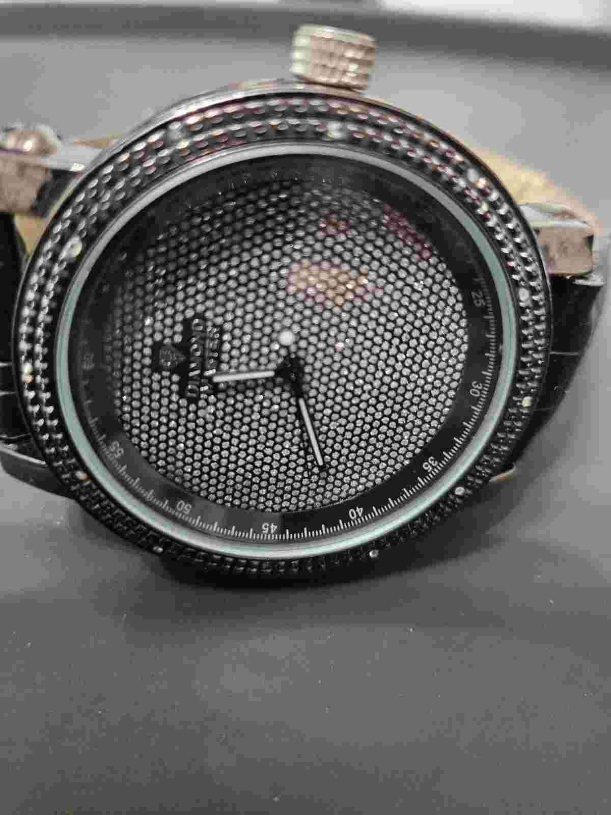 Men's Diamond Master Black Tone Quartz Watch New Battery