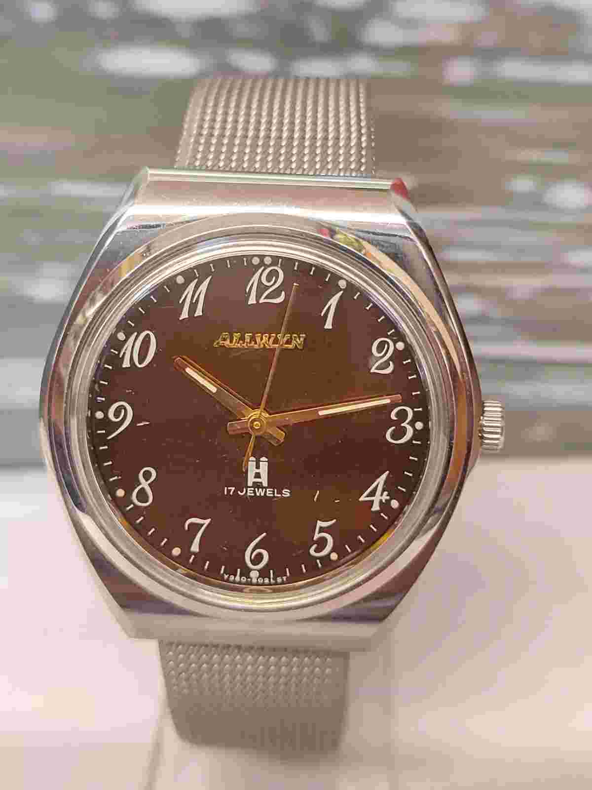 ALLWYN 17 JEWELS WINDING NEW OLD STOCK 000566 INDIA MEN'S FULL WORKING MINT VTG.