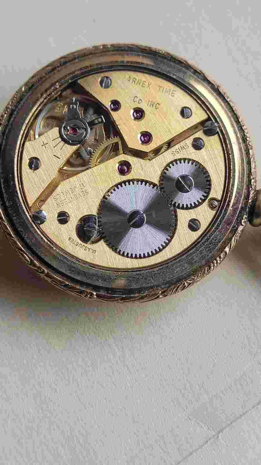 Tested Arnex Pocket Watch Made For Seas,Roebuck And Co With Rare Coin Gold Plate