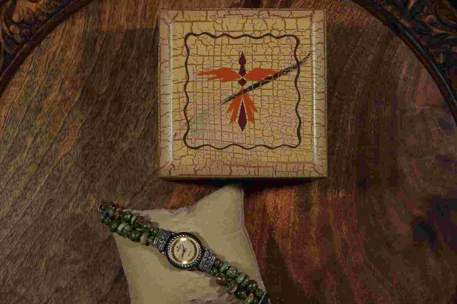 PEYOTE BIRD Designs Santa Fe Sterling Silver & Green Gemstones Watch! With Box!