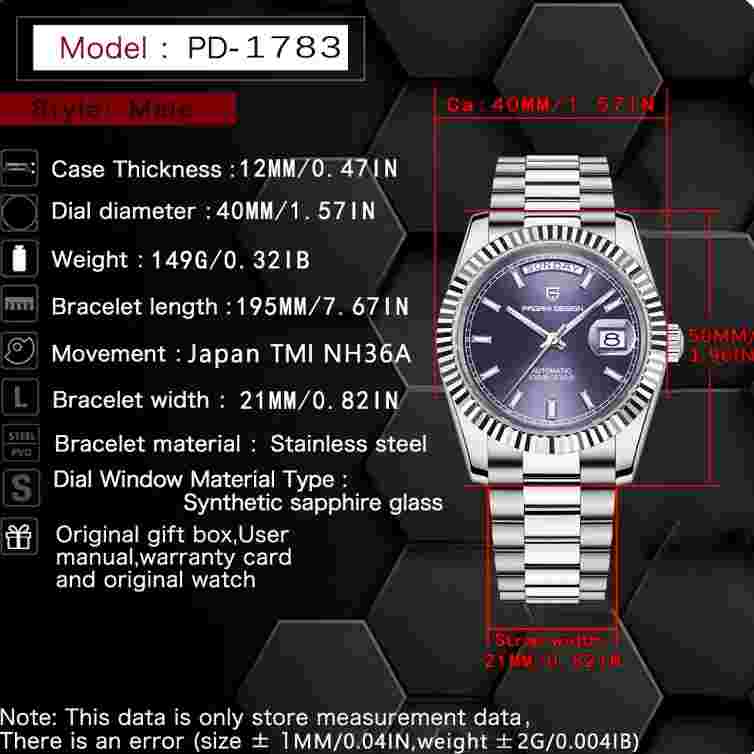 PAGANI DESIGN Mens Watches Automatic Mens Watch Sapphire Dial Watches Mens