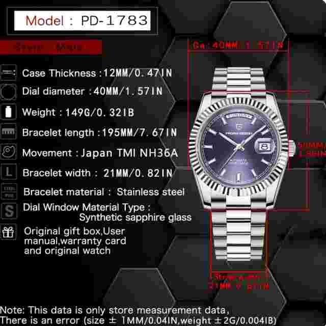 PAGANI DESIGN Mens Watches Automatic Mens Watch Sapphire Dial Watches Mens