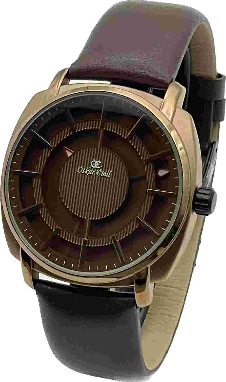 Oskar Emil Classic INDUS Mens Quality Stainless Steel Watch Brown Leather Strap