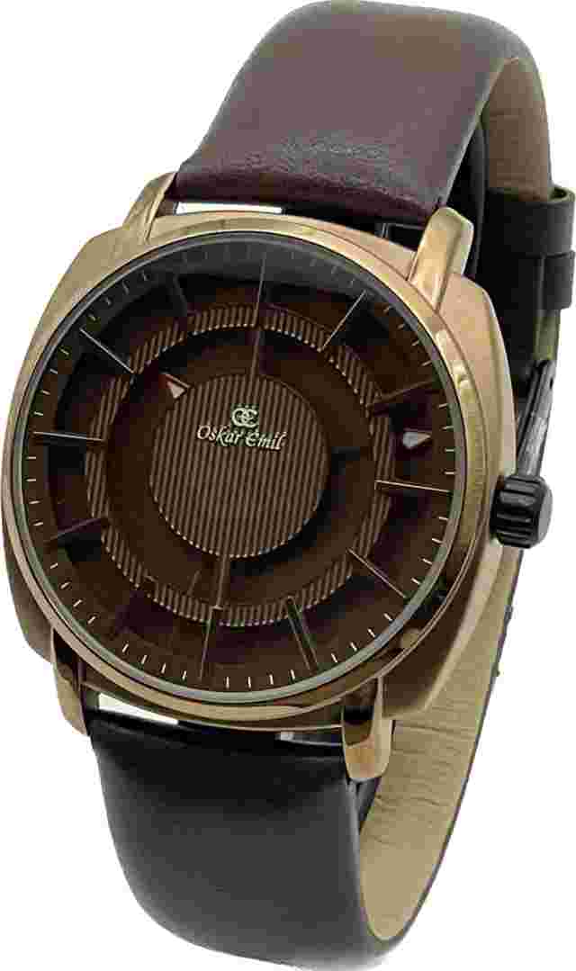 Oskar Emil Classic INDUS Mens Quality Stainless Steel Watch Brown Leather Strap