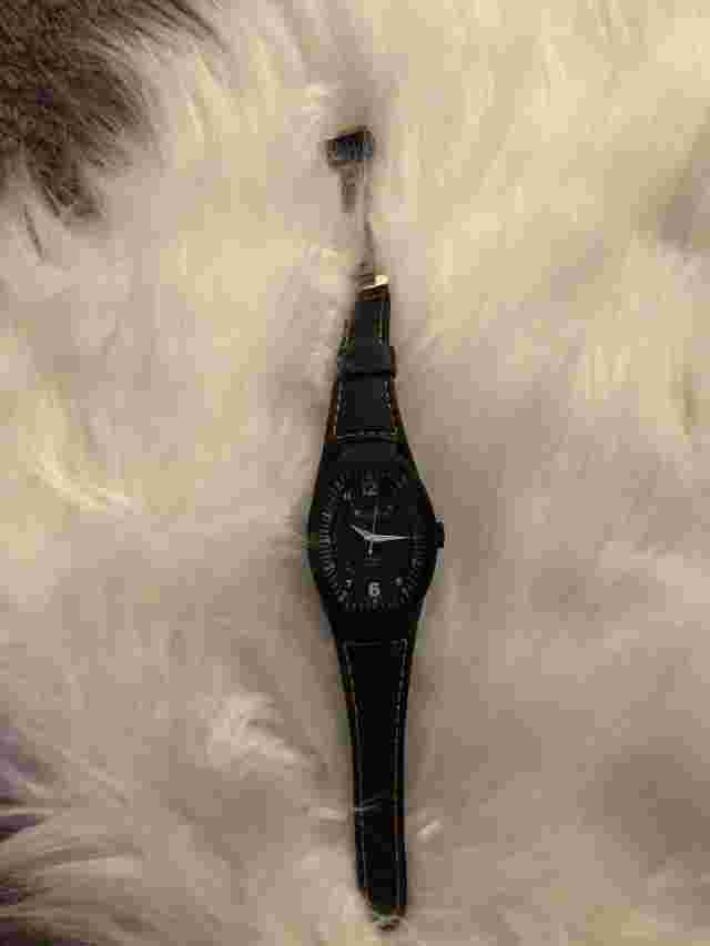 Montres De Luxe Mens GMT Estremo Black white orange Tonneau Leather Watch NEW