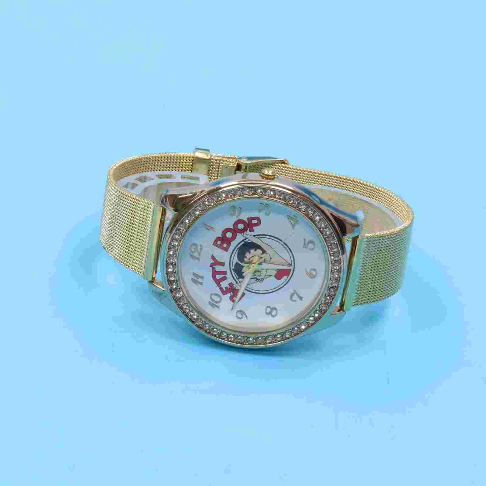Betty Boop Women's Gold Finish Analog Wristwatch Metal mesh Band
