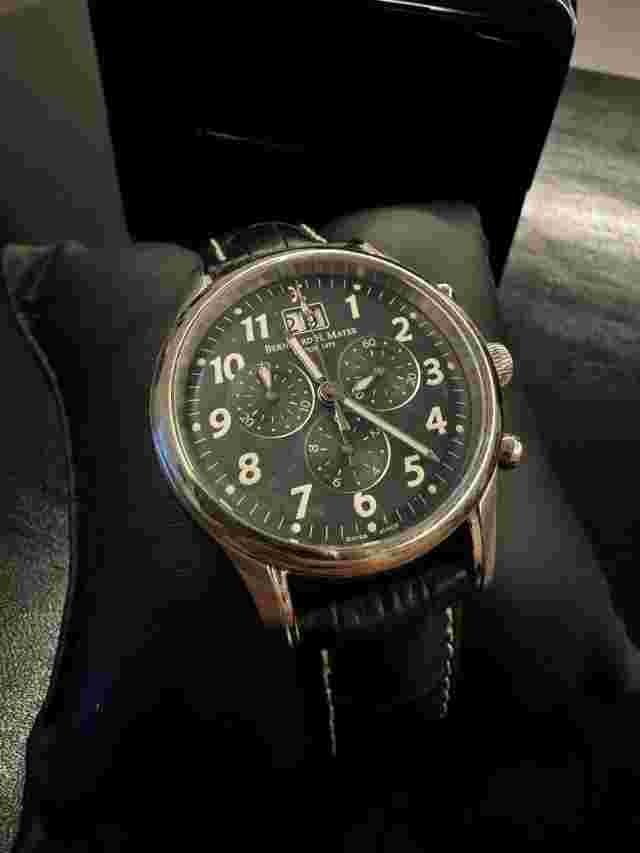 Berhnard H. Mayer - Apollo Galaxy - Brushed Stainless Steel - Leather Strap- New
