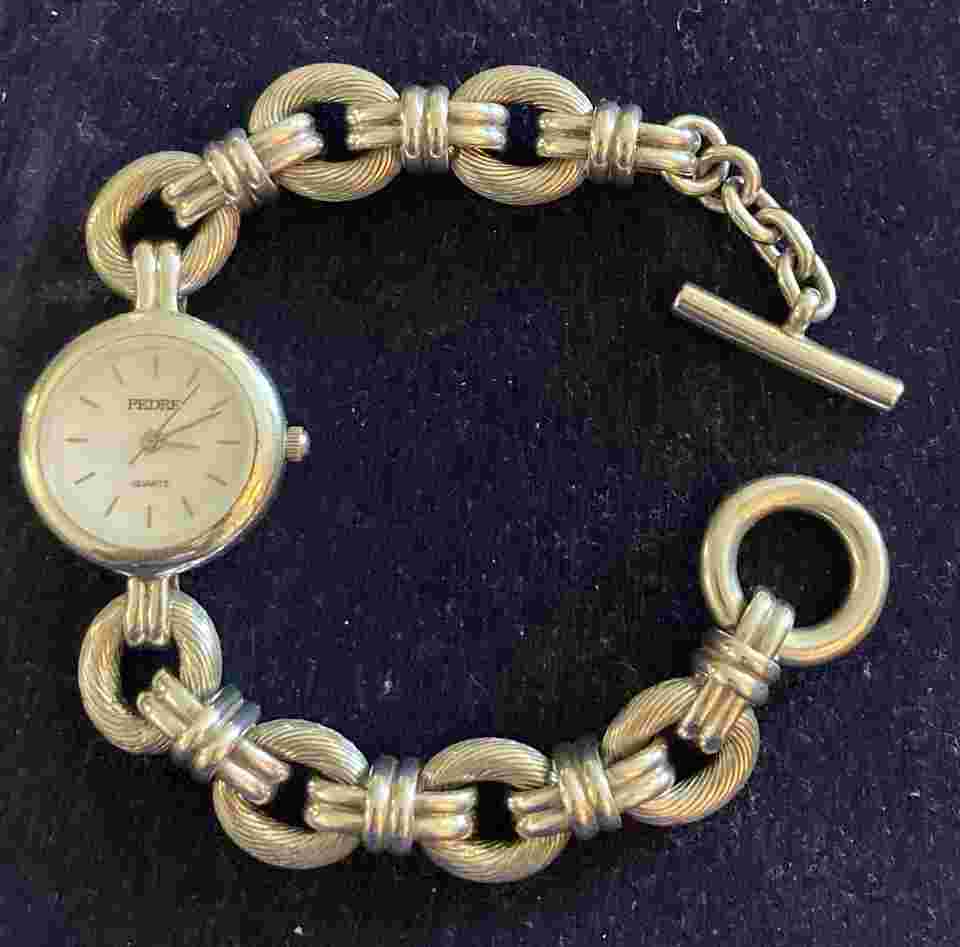 Pedre Watch Women Sterling Silver Chunky Bracelet Band New Battery 22mm 7.75”