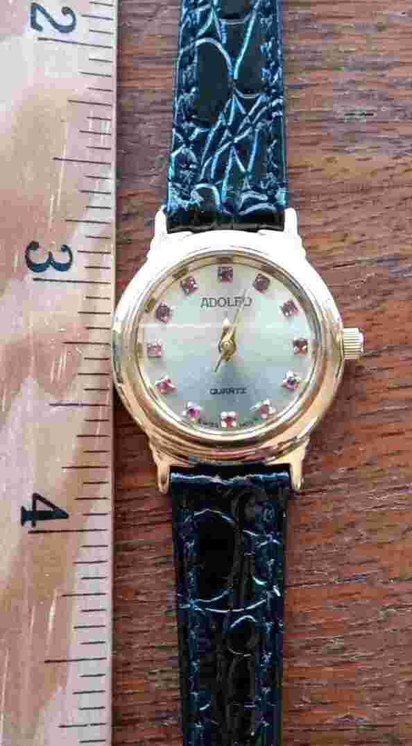 VTG Womens Adolfo Swiss Quartz Ruby Dial Watch New Battery Runs Great No Back