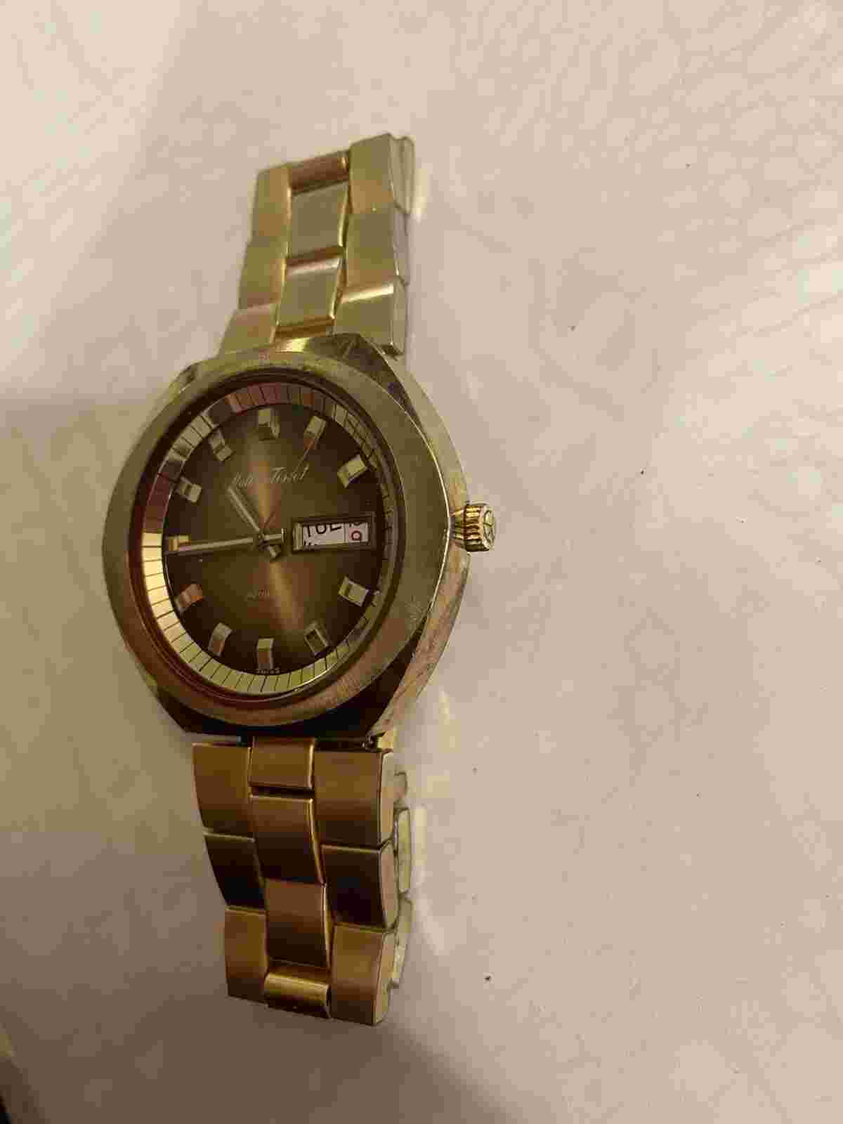 Vintage Mathey Tissot Yellow Gold Plaque Case Watch Band Gold Filled