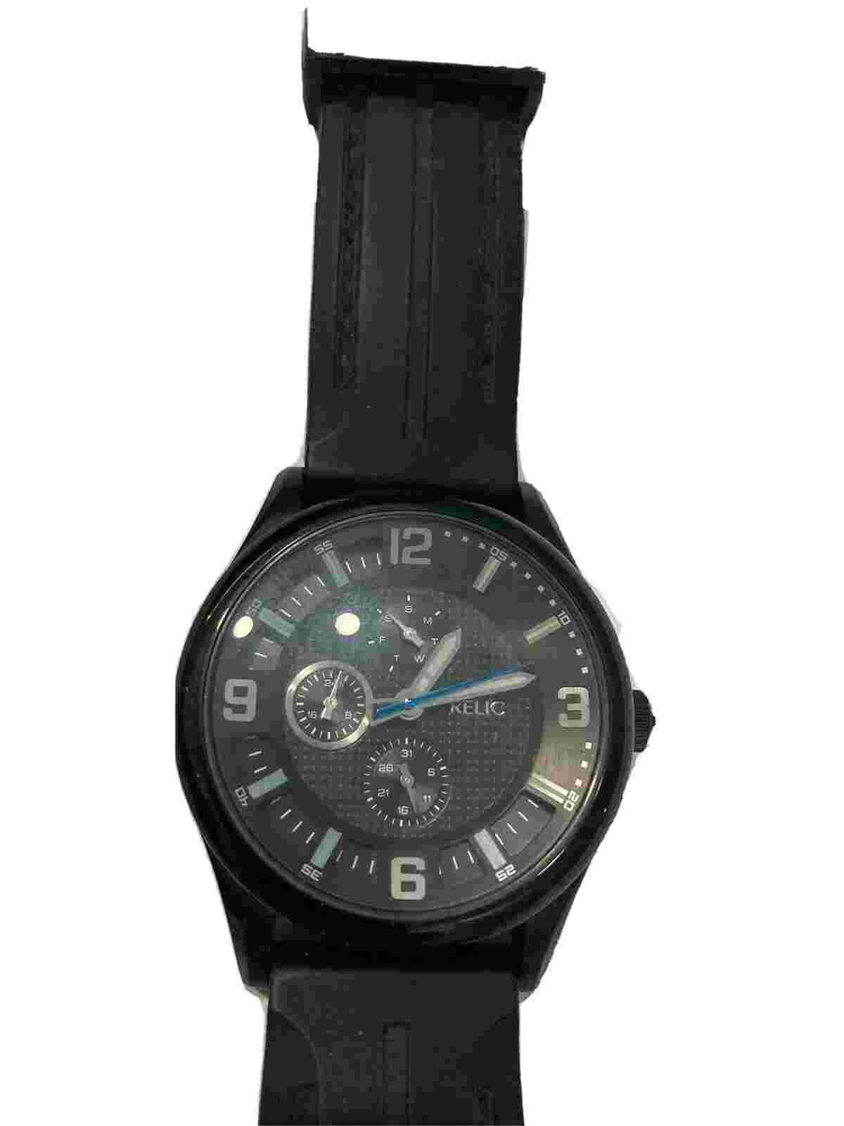 RELIC ZR15554 Watch BLACK TONE SILICONE BAND MULTI DIAL DATE MEN'S