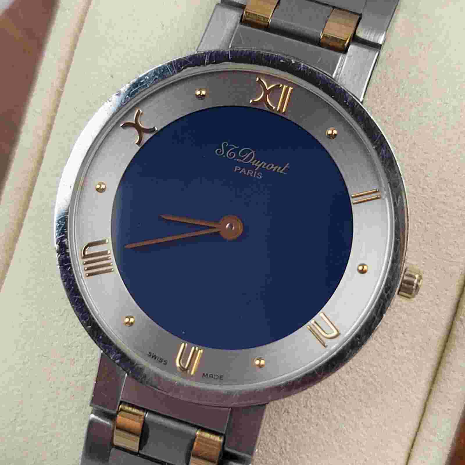 S.t. Dupont Watch Round Shape 196.11 Battery Replaced Wrist 19cm