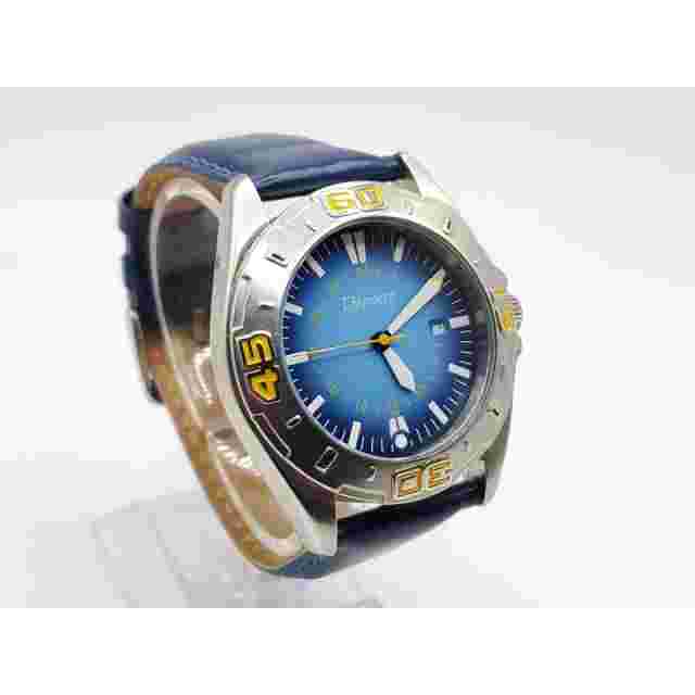 Deporte Watch Mens New Battery Blue/Yellow Date Dial 40mm Blue Band
