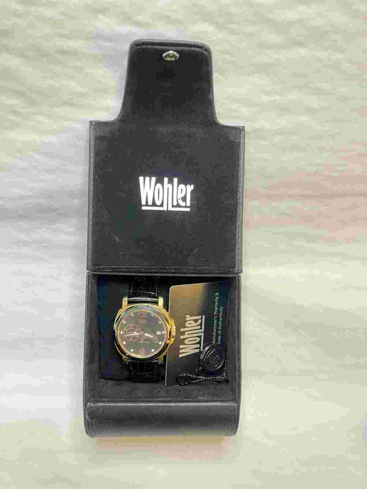 WOHLER GOETHE MENS AUTOMATIC BLACK GOLD STAINLESS STEEL WATER RESISTANT WATCH