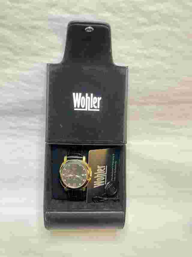WOHLER GOETHE MENS AUTOMATIC BLACK GOLD STAINLESS STEEL WATER RESISTANT WATCH
