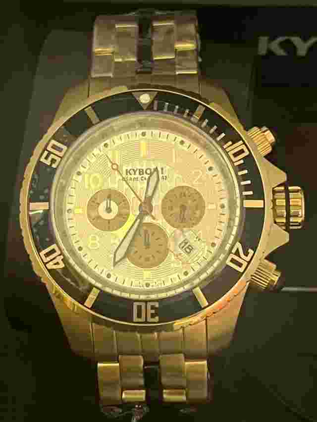 Watch-KYBOE! Giant 48 Chronograph Black & Gold Steel LED light Gold/Black Dial
