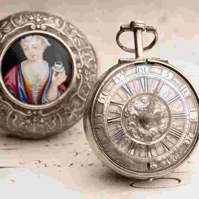 1700s GERMAN/POLISH Enamel VERGE FUSEE Antique Pocket Watch SpindelTaschenUhr