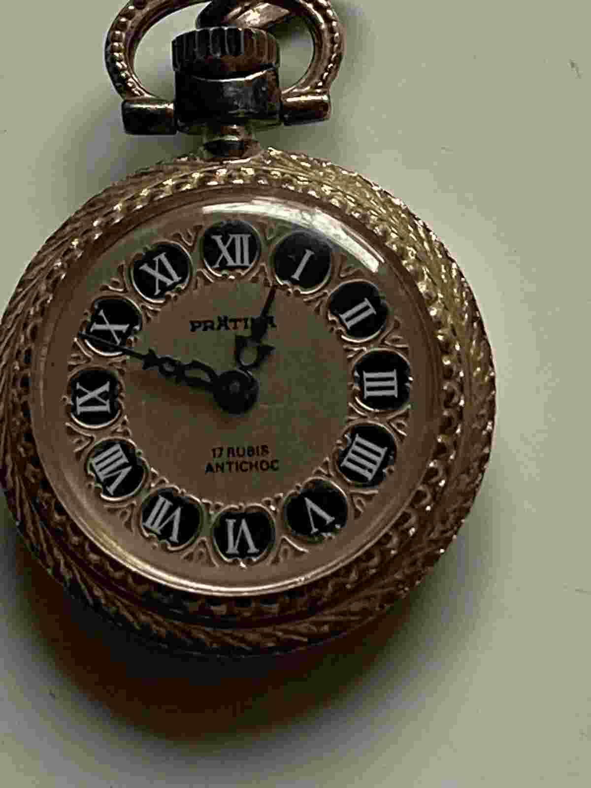 Prätina, antique, pretty necklace watch - manual winding - factory running