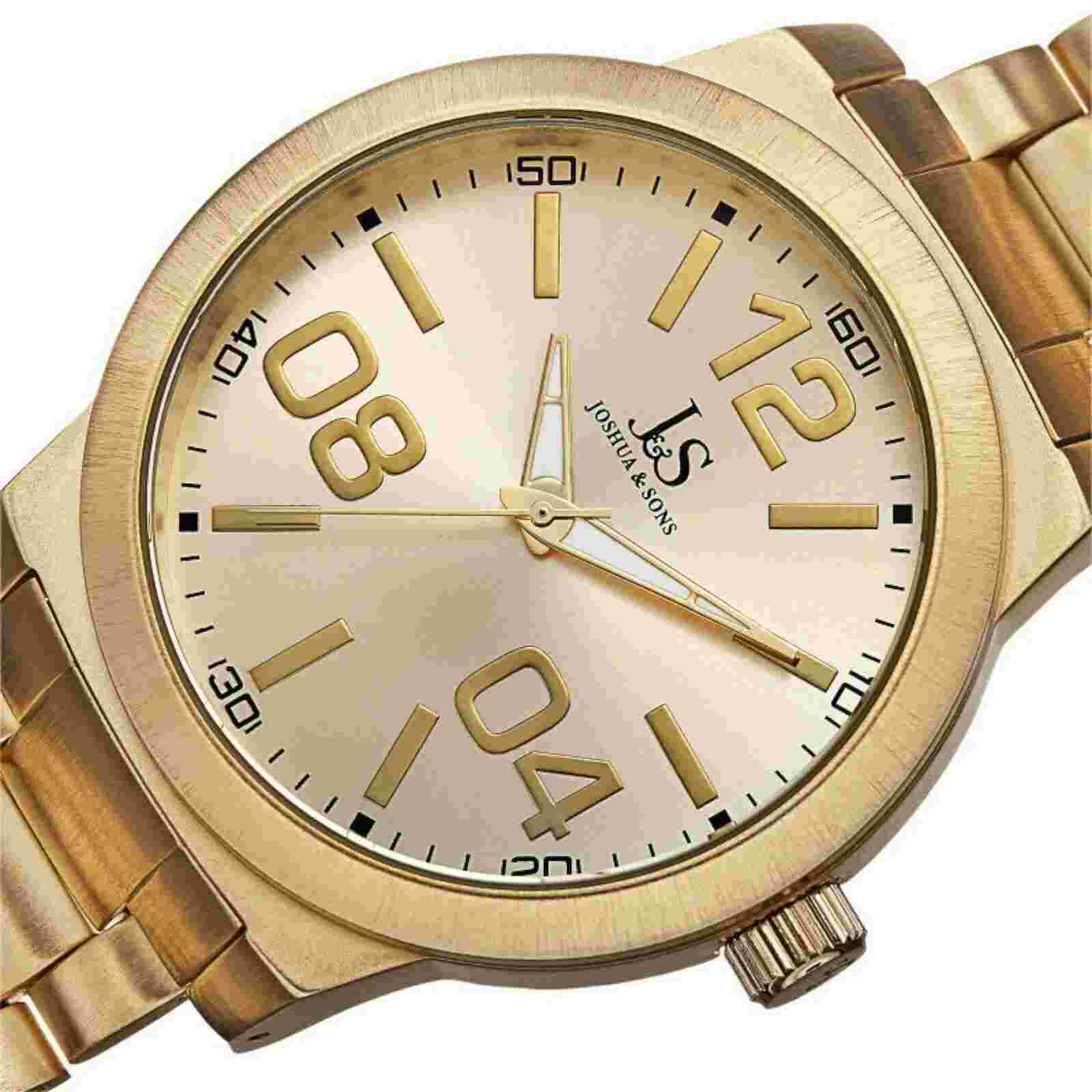 NEW Joshua & Sons JS82YG Men's Oversized Easy Read Dial Yellow Gold Metal Watch