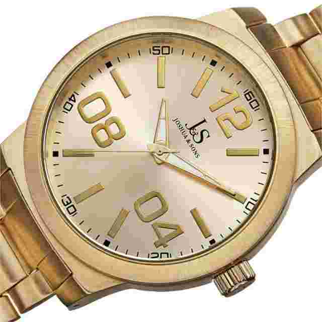 NEW Joshua & Sons JS82YG Men's Oversized Easy Read Dial Yellow Gold Metal Watch