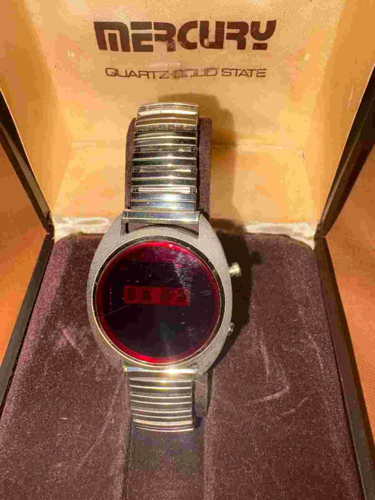 Vintage Mercury Time Digital LED Watch U.S.A. Made Wristwatch with Original Box