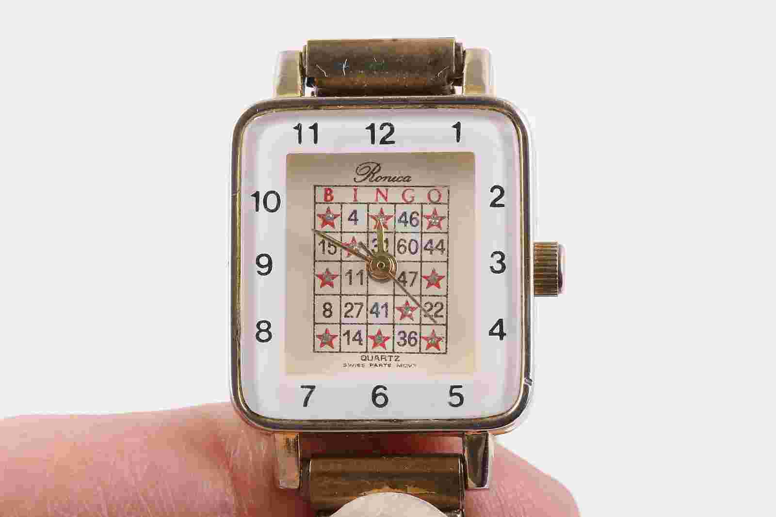 RONICA QUARTZ SWISS PARTS MOVT BINGO ON DIAL TWO-TONE WRISTWATCH FLEXBAND 7113